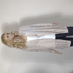 Women's AB Studio Size Small Tan open front cable knit cardigan